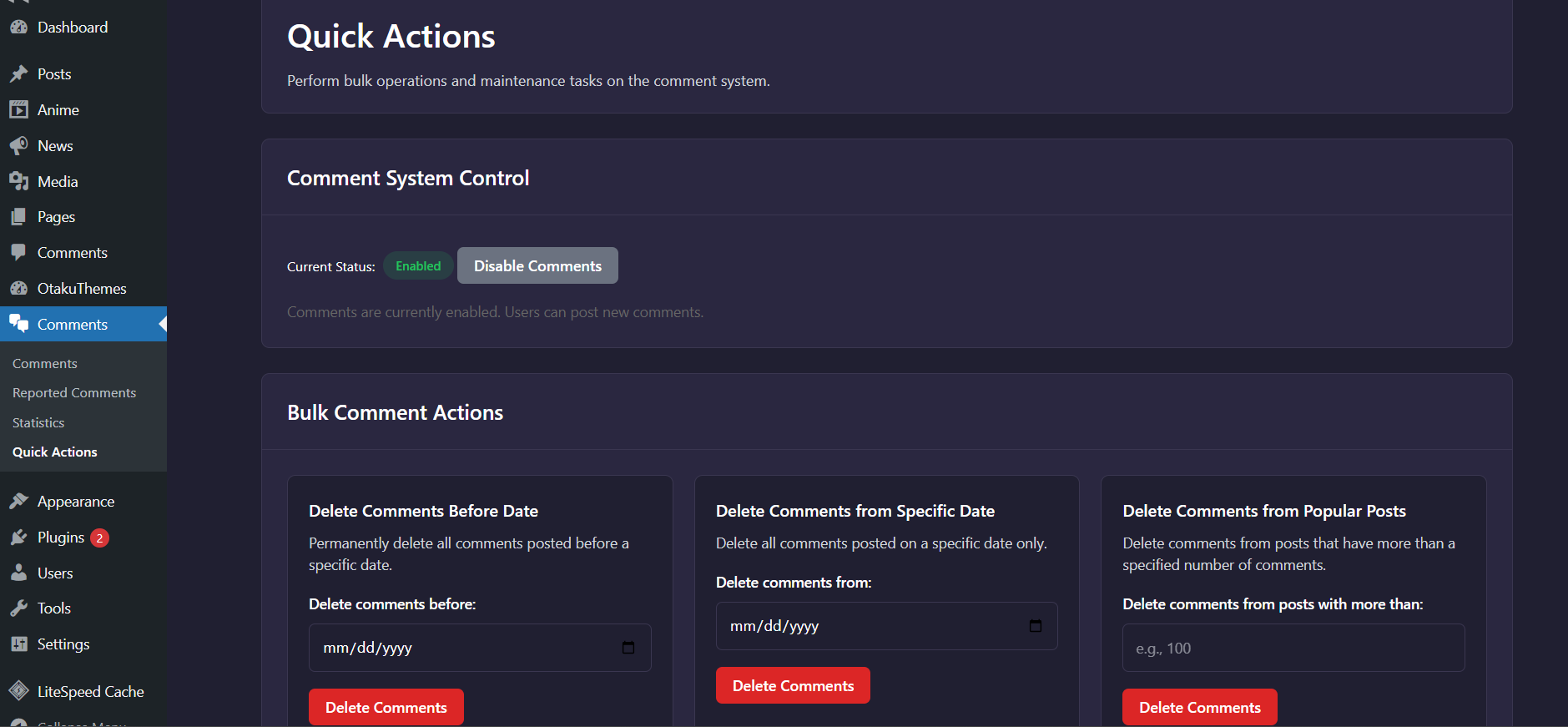 Comments — Bulk Actions