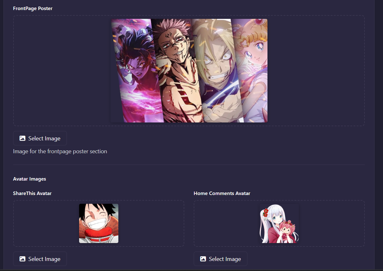 OtakuThemes Dashboard — Socials & Images (Page 2)
