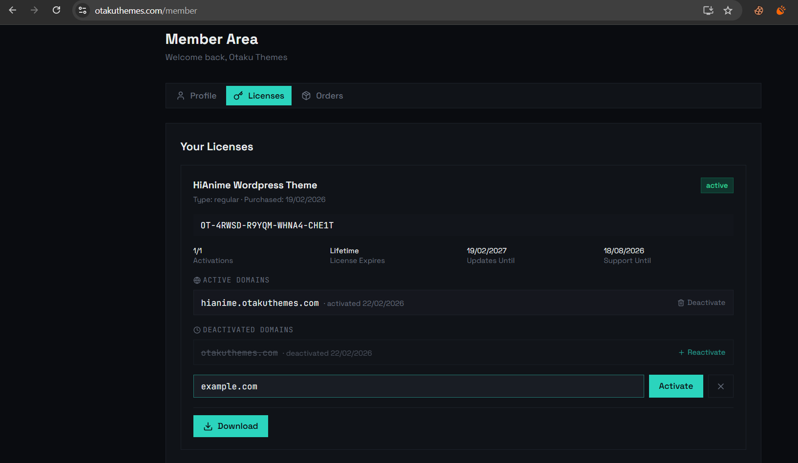 Member Area — Activate on New Domain