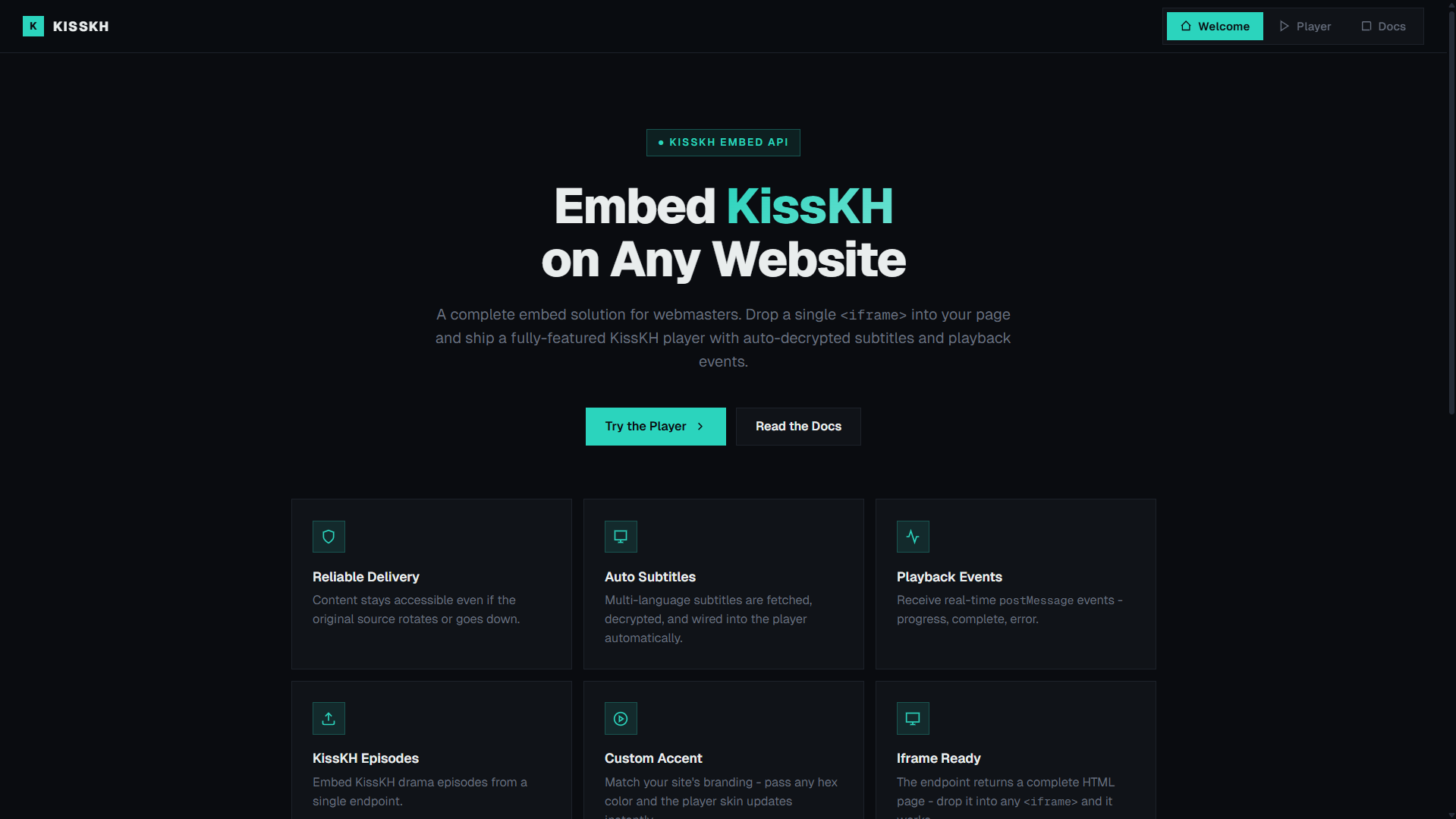 KissKH Video Player welcome screen